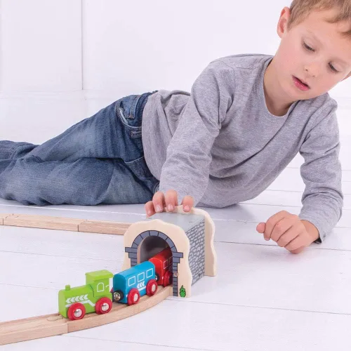 Vista 7 de Bigjigs Rail Túnel de piedra gris: otras marcas principales de rieles de madera son compatibles