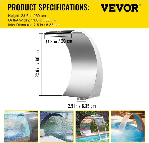 Vista 7 de Happybuy Fuente de piscina de acero inoxidable de 17.7 x 11.8 x 23.6 pulgadas, fuente de piscina plateada, para piscinas en el suelo, jardín