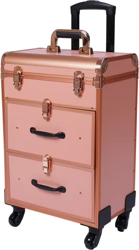 Vista 11 de Estuche de tren de maquillaje rodante, estuche para cosméticos, organizador de almacenamiento grande profesional, estuche de peluquería, divisores