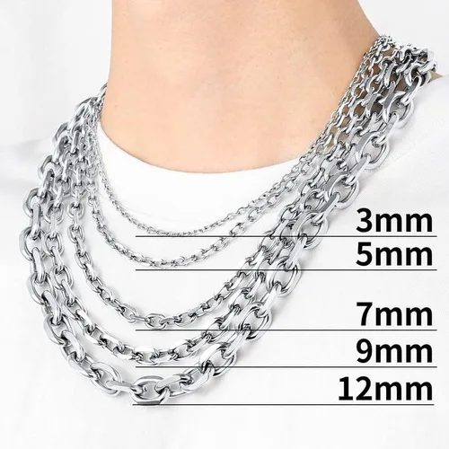Vista 5 de ChainsHouse - Collar cubano para hombre y mujer, 3mm5mm7mm9mm12mm de ancho, acero inoxidablemetal negrochapado en oro de 18 quilates, 18-30 pulgadas