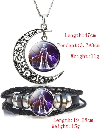 Vista 8 de Collar de constelación del zodiaco con 12 piedras preciosas del tiempo, horóscopo, astrología, luna creciente, collar para mujeres y hombres