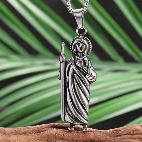 Vista 3 de Paquete de 2 collares con colgante de plata de ley 925 San Judas Tadeo con cadena de San Judas Tadeo cadena de san judas tadeo para hombre San Judas