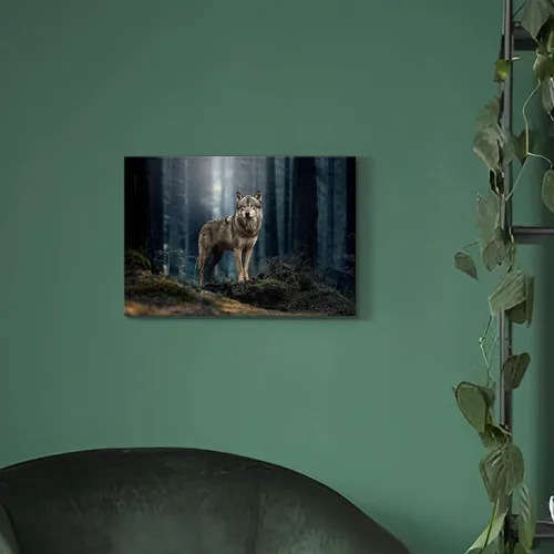 Vista 3 de Sea Whisper - Lienzo de arte de pared de vida silvestre, lobo en la hierba con ojos firmes, naturaleza, bosque, escena de parque, pintura artística