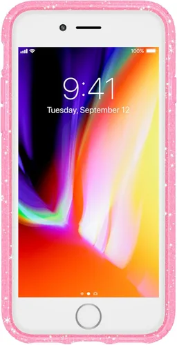Vista 4 de Speck Funda para iPhone SE 2020/iPhone 8 Presidio transparente + funda con purpurina, resistente a los arañazos IMPACTIUM 8 pies protección contra