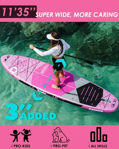 Vista 3 de MOUSA 11'6“x35 Extra Wide Inflatable Stand Up Paddle Board, Stable Long SUP for 2 People/Family, Shoulder Strap, 3/5 Handles, 100L Backpack