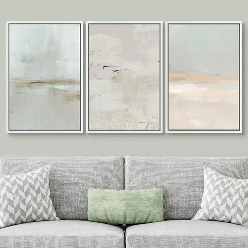 Vista 357 de SIGNWIN Lienzo enmarcado para pared, juego de arte pastel con cadena montañosa, bosque, niebla, naturaleza silvestre, ilustraciones modernas, arte