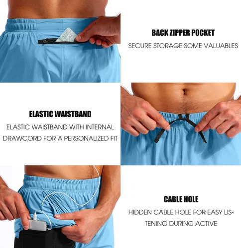 Vista 5 de Pudolla Mens 2 in 1 Running Shorts 5" Quick Dry Gym Athletic Workout Shorts for Men with Phone Pockets