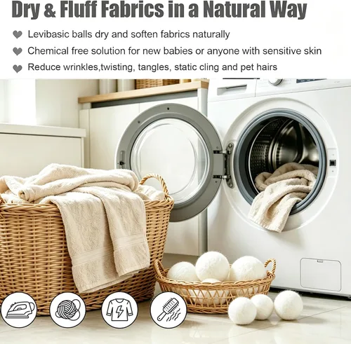 Vista 2 de Wool Dryer Balls 6 Pack XL, Genuine New Zealand Wool to Core, 100% Organic Fabric Softener Alternative, Baby Safe Chemical Free, Reduce Wrinkles &