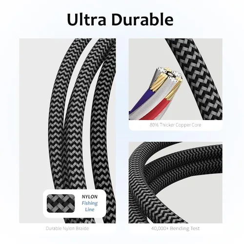 Vista 4 de Cable USB C a C 2 en 1 de 100 W (6 pies, paquete de 2), cable de carga rápida 5A tipo A a C, cable de carga USB C trenzado de nailon para iPhone 16