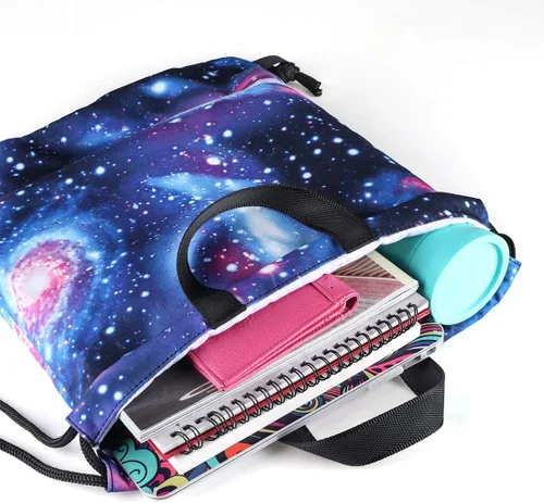 Vista 4 de VanFn Bolsas con cordón, gimnasio de diseño creativo, mochila unisex, mochila casual, bolsa de equipo deportivo bolsas de viaje, Galaxia, Mochilas
