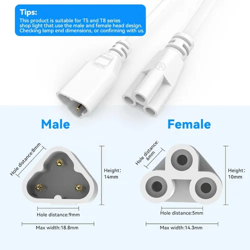 Vista 2 de SHOPLED Cables de extensión de 4 pies para luces LED T5 T8, cable de conexión macho a hembra de 3.9 ft para luces LED de tubo integrado enlazable