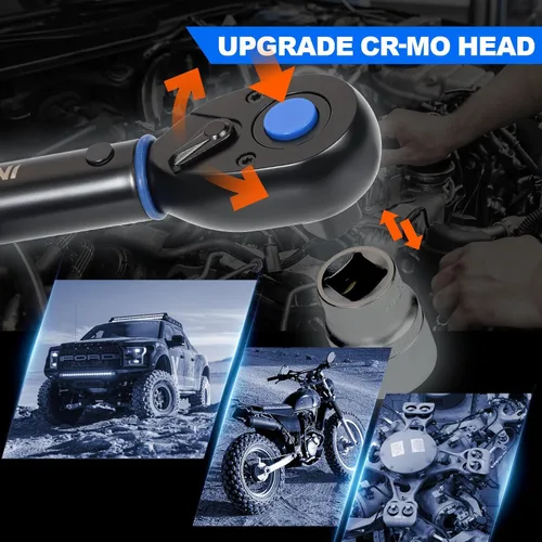 Vista 5 de UPGRADE - Llave dinamométrica de clic de 1/2 pulgada, 10-180 pies libras, llave dinamométrica de doble dirección ajustable de 72 dientes