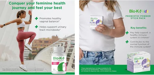 Vista 4 de Bio K+ - Paquete de probióticos para la salud de las mujeres – Soporte del tracto vaginal y urinario 2B UFC + probiótico diario para niños