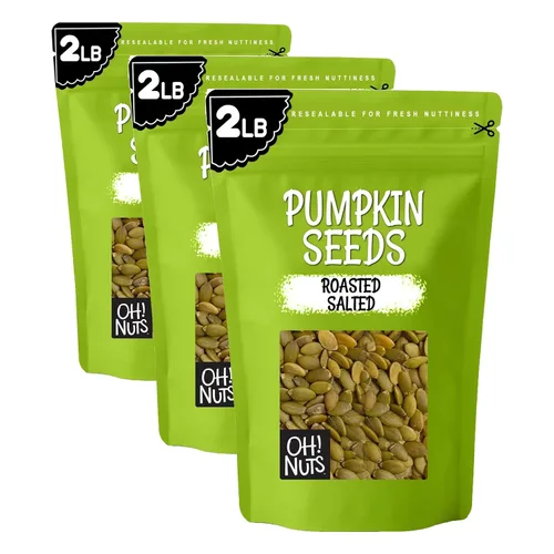 Vista 12 de Semillas de calabaza asadas saladas, pepitas ideales para un refrigerio saludable o para ensaladas, sin cáscara, de Oh! Roasted salted pumpkin