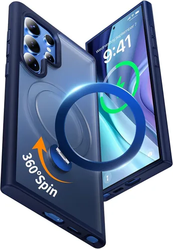 Vista 13 de Funda para Samsung Galaxy S24+ Plus, compatible con MagSafe, con soporte de anillo magnético giratorio de 360° [carga inalámbrica], soporte de Negro