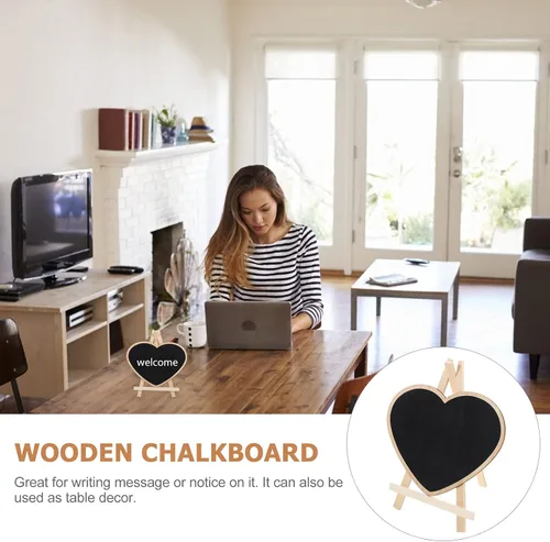 Vista 4 de 4 piezas de pizarra vertical caballete pizarra de mensajes de corazón letreros pizarra con base mini manualidades infantiles panel sándwich de madera