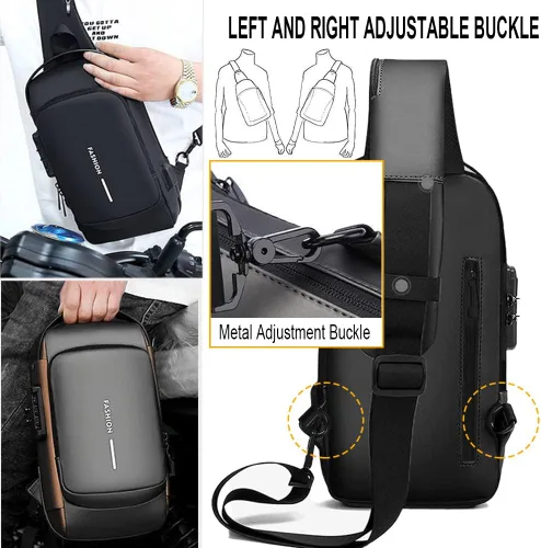 Vista 6 de Sling Mochila USB Impermeable Pecho Daypack Casual Bolso de hombro (negro)