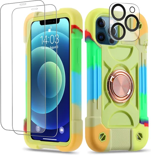 Vista 153 de Funda para iPhone 11 de 6.1 pulgadas con soporte de anillo, con 2 protectores de pantalla de vidrio, resistente a los golpes, resistente a