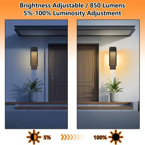 Vista 5 de Lámpara de pared para exteriores del atardecer al amanecer con LED integrado, 3 modos ajustables, todo de aluminio impermeable IP65 - Lámpara