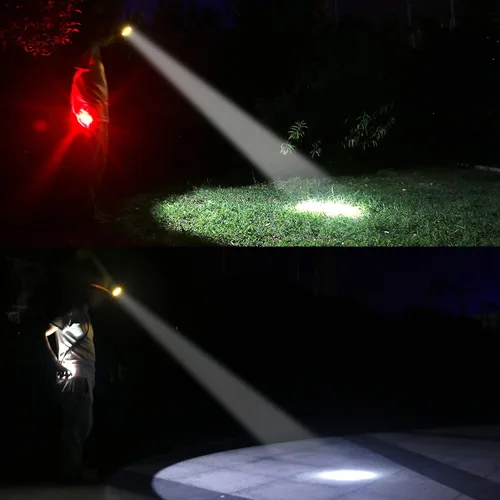Vista 8 de Linterna frontal LED recargable, linterna de cabeza de seguridad súper brillante con 1+2 LED y paquete de batería, luz impermeable para casquillo