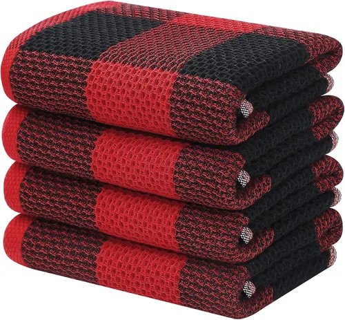 Vista 21 de Homaxy Paquete de 6 paños de cocina 100% algodón, 12 x 12 pulgadas, negro y rojo Negro & rojo