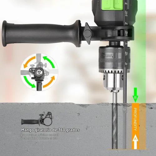 Vista 6 de GALAX PRO Taladro de martillo con cable de 4.5 amperios 0-3000 RPM, 5 brocas, martillo y taladro, 2 funciones en 1 con 12 velocidades variables