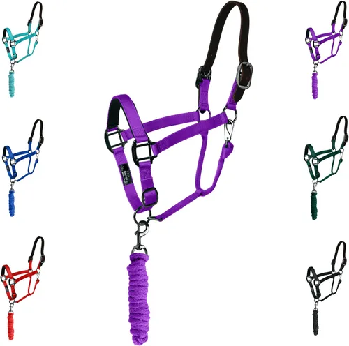 Vista 9 de Majestic Ally Halter de cuero con cuerda de plomo a juego para caballos - Corona de cuero - Correa ajustable para la barbilla - Pestillo enrollado