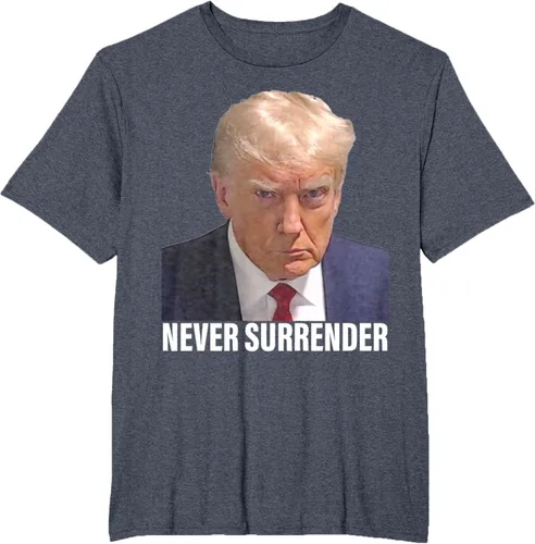 Vista 55 de Camiseta Pro Trump Mugshot Never Surrender para hombre y mujer, Negro