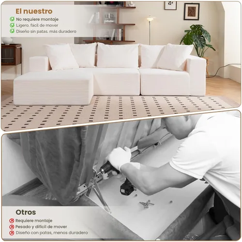 Vista 8 de Sofá modular deshuesado en forma de L de 108 pulgadas, sofá modular con otomana móvil, sofás de pana para sala de estar, sin montaje, se envía