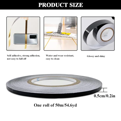 Vista 2 de Azulejos de suelo con líneas de lámina dorada, cinta de espejo metalizada, adhesivo autoadhesivo para azulejos, cinta decorativa impermeable
