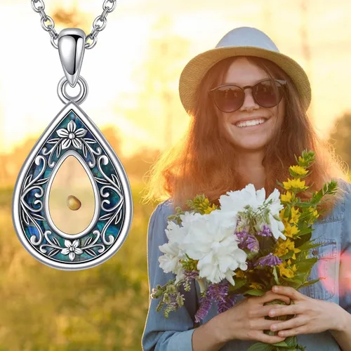 Vista 5 de URONE Collar con colgante de semilla de mostaza, de plata de ley, con dije de fe y semilla de mostaza, joyería cristiana