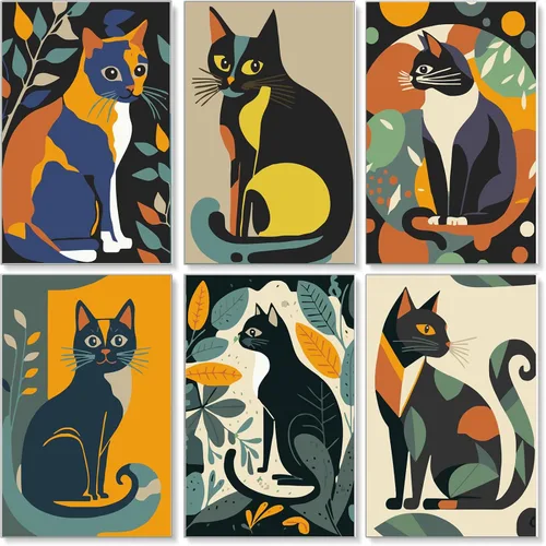 Vista 10 de Jethami Paquete de 6 pinturas por números para adultos principiantes, fácil de pintar con gato negro, kit de arte de lienzo para decoración de pared