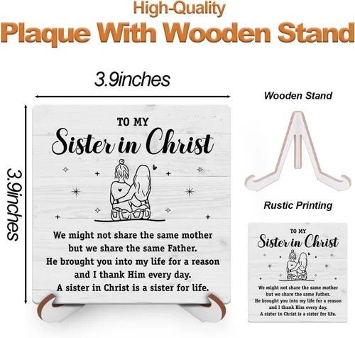 Vista 2 de Regalos para hermanas cristianas de hermanas a mi hermana en Cristo, decoración inspiradora de escritorio, letrero de madera, versículo