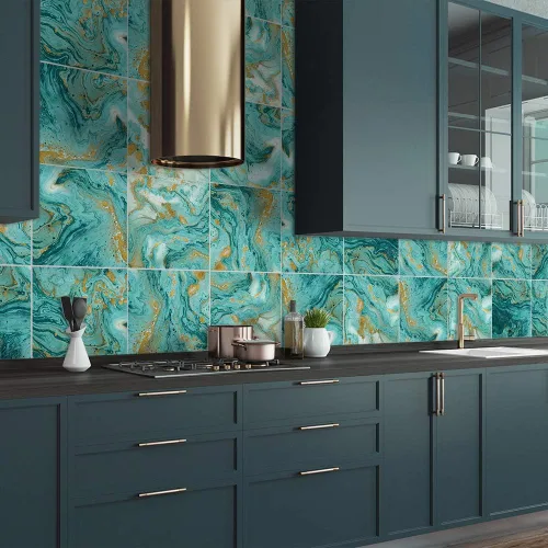 Vista 21 de Alwayspon 10 calcomanías de transferencia de azulejos de vinilo con efecto mármol, 6 x 6 pulgadas, calcomanías autoadhesivas para decoración de baño