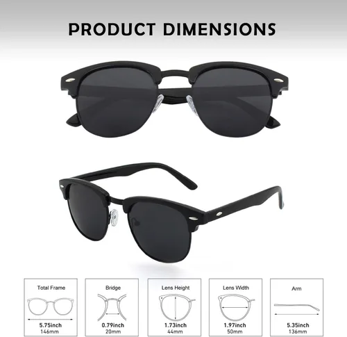 Vista 5 de GQUEEN Classic Horn Rimmed Semi Rimless Polarized Sunglasses for Men Women GQO6