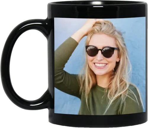 Vista 3 de Taza de café personalizada, taza de café personalizada, taza de cerámica negra de 11 onzas con texto o logotipo, regalo personalizado de doble cara