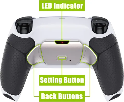 Vista 6 de eXtremeRate Silver Real Metal Buttons (RMB) Version RISE 2.0 Remap Kit for PS5 Controller with Black Rubberized Grip White Back Shell, Upgraded