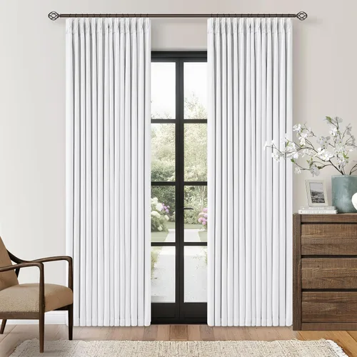 Vista 89 de Juego de 2 paneles de cortinas plisadas negras de 80 pulgadas para sala de estar, cortinas plisadas de lino con forro de 80 pulgadas de largo, 100%