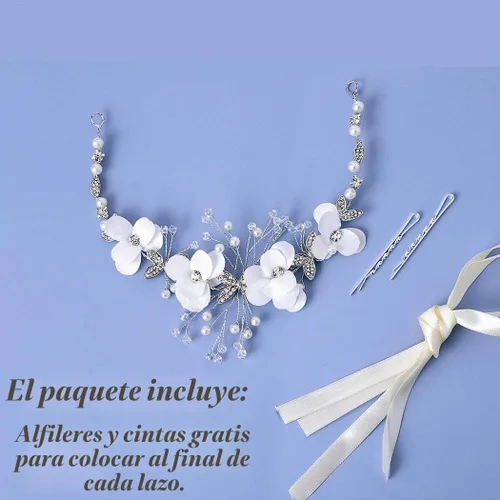 Vista 4 de Campsis Diadema para niña de flores, tocado blanco para primera comunión