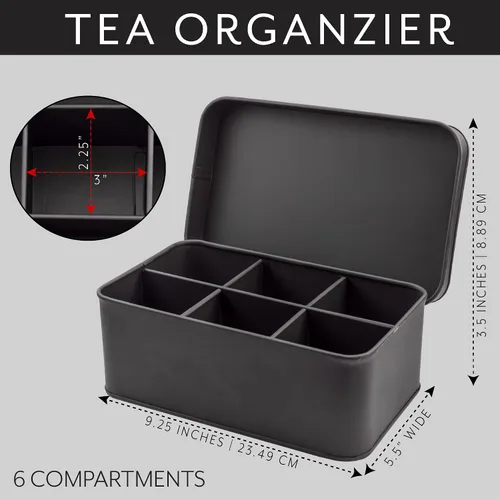 Vista 6 de AuldHome Design Caja de Bolsitas de Té Enlozada (Negro), Lata de Almacenamiento de Té de Estilo Clásico y Elegante