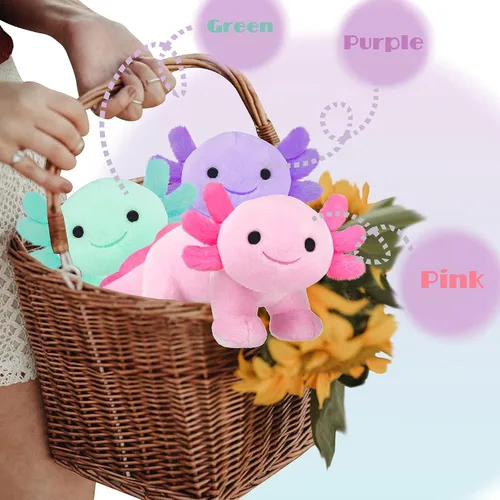 Vista 4 de Axolotl de peluche, animal de peluche suave y lindo de Axolotl, muñecas de peluche Kawaii para niños, regalo para niñas y niños (Rosa-B)
