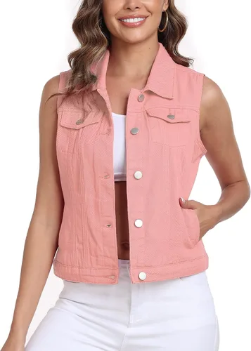Vista 16 de Xeoxarel Chaleco de mezclilla para mujer, chaqueta vaquera sin mangas (XS-XXL)