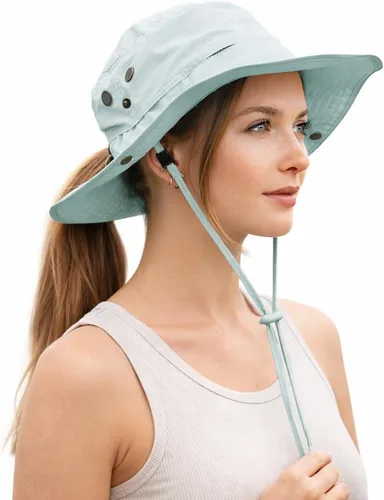 Vista 8 de TOP-EX ChicPony - Sombrero de cola de caballo para mujer, impermeable, UPF beige (0702_beige)