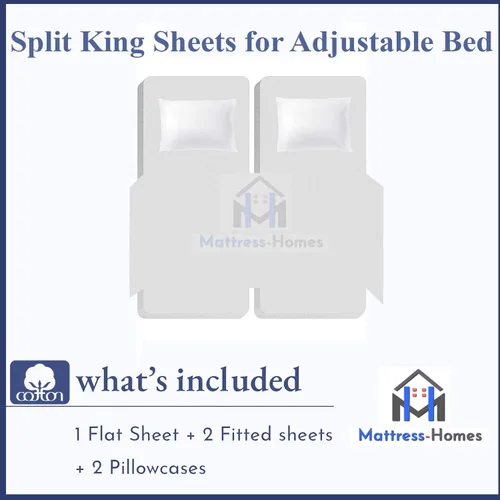 Vista 6 de Juego de sábanas divididas tamaño Queen para cama ajustable, juego de sábanas divididas de 5 piezas para cama Queen dividida de 600 hilos, 100%