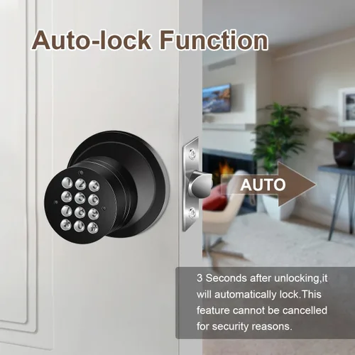 Vista 5 de Pomo de puerta con teclado, cerradura de puerta sin llave, pomo de puerta con código electrónico negro, modo de paso, fácil de instalar para hogar