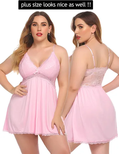 Vista 6 de Avidlove Camisón de noche de encaje modal para mujer, ropa de dormir con cuello en V y lencería sexy