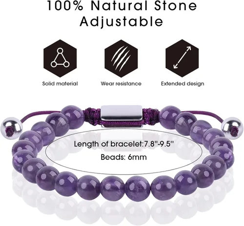 Vista 3 de Pulseras de cuentas negras para hombres y niños: 0.236 in de obsidiana ónix cuentas de lava para hombre conjunto de pulseras para hombre - Genial