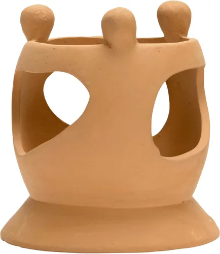 Vista 6 de Creative Co-Op Candelabro de terracota hecho a mano con círculo de figuras