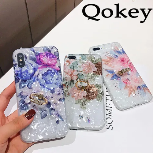 Vista 6 de Qokey - Funda de mármol compatible con iPhone XR, diseño de anillo giratorio de 360 grados, TPU suave a prueba de golpes, diseñada para iPhone XR