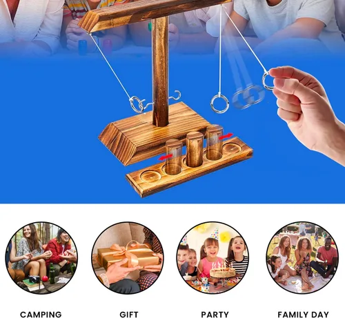 Vista 4 de Juego de lanzamiento de anillos para adultos y familia: juego grande de lanzamiento de ganchos y anillos de madera de 15.7 x 13 pulgadas para mesa
